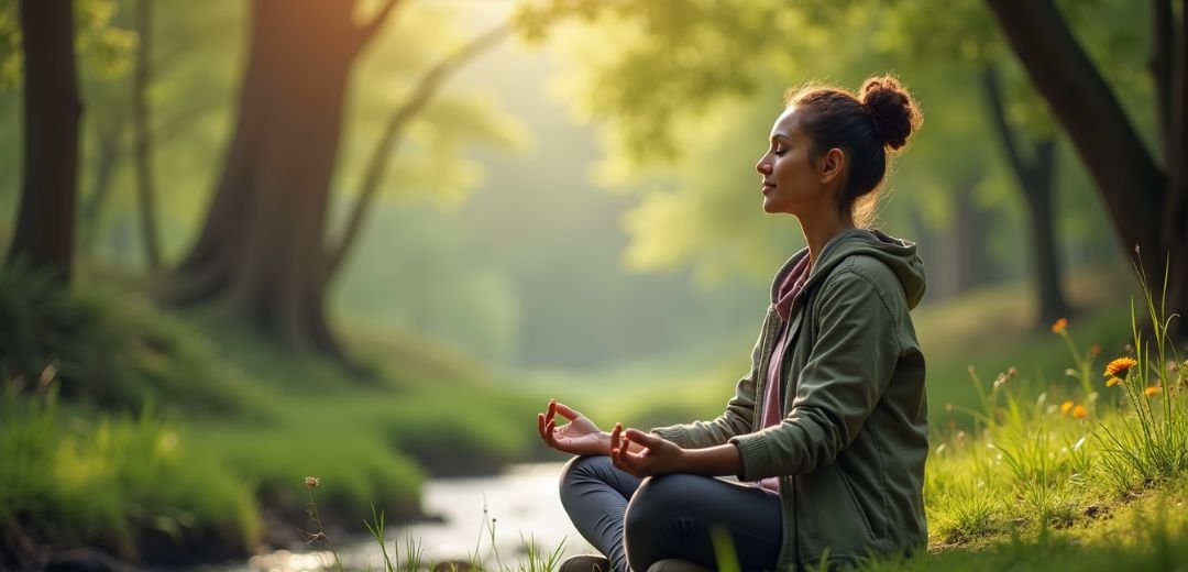 Person meditating in nature